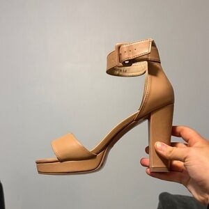 Chic Tan Ankle Strap Block Heels